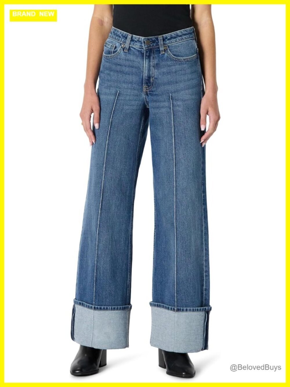 Women's High-Rise Wide Leg Cuffed Jean Denim Pants
